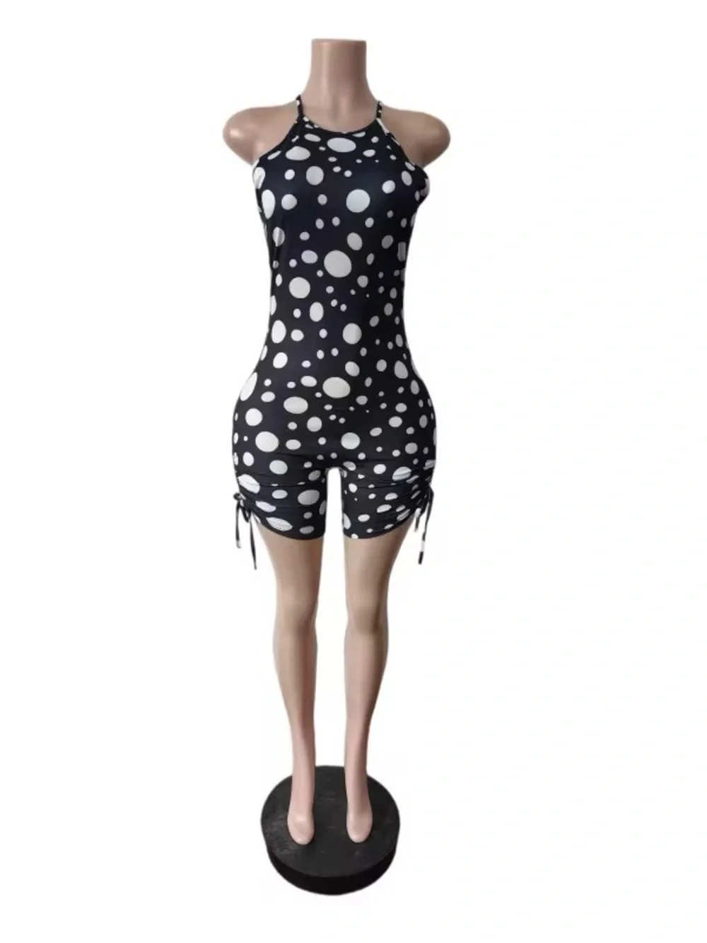 Black & White Polka Dot Halter Romper - Picture 2 of 4